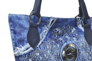 kožená a atestovaná obuv Kabelka Jeans 8023A šití ,, rifle " s delším uchem modrý Facebag