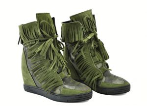 kožená a atestovaná obuv Zelené kotníčkové semišové sneakersy 506 na skrytém klínu Roberto