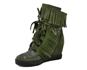 kožená a atestovaná obuv Zelené kotníčkové semišové sneakersy 506 na skrytém klínu Roberto