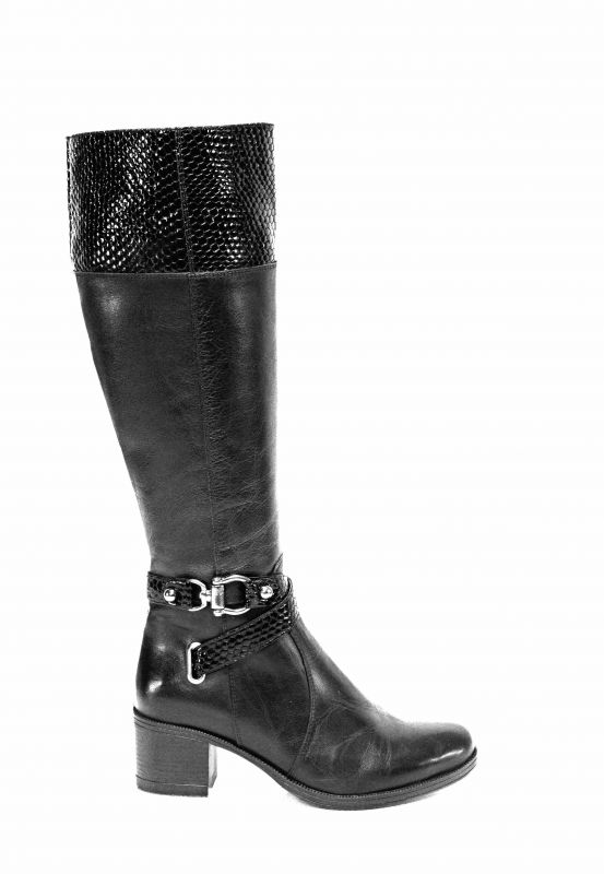kožená a atestovaná obuv Luxusní kozačky na podpatku 9007,black Di Lusso Italy