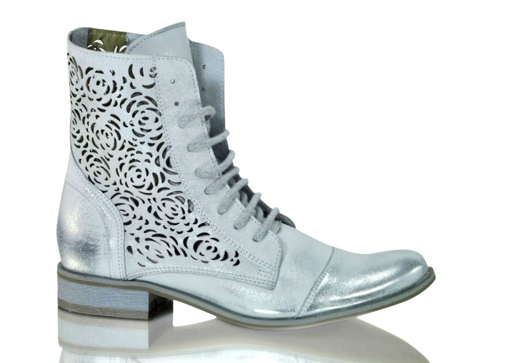 kožená a atestovaná obuv Kožené kotníkové boty 866 stříbrné s dvojím zapínáním Exquisite
