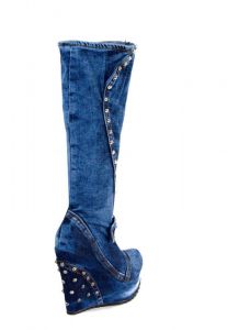 kožená a atestovaná obuv Dámské originální džínové kozačky na klínku „STAR BLUEMOON" 5009 Starbluemoon
