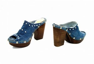 kožená a atestovaná obuv Džínové luxusní nazouváky „Star BlueMoon“ na podpatku 948 Starbluemoon