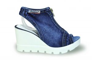 kožená a atestovaná obuv Originální kotníčkové „Jeans“ sandály 15.12.275 s bílou klínovou platformou Blue Lion