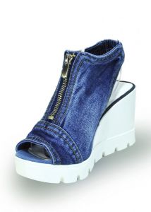 kožená a atestovaná obuv Originální kotníčkové „Jeans“ sandály 15.12.275 s bílou klínovou platformou Blue Lion