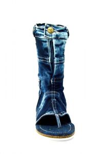 kožená a atestovaná obuv Nízké modré „Jeans“ kozačky s otevřenou špičkou 7007 Starbluemoon