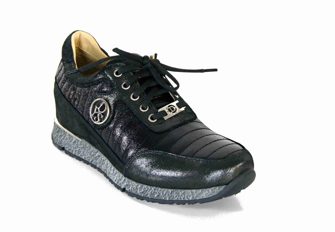 kožená a atestovaná obuv Černé dámské sneakers „DESSY“ na malém klínku 0111 s šedou podrážkou