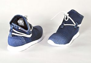 kožená a atestovaná obuv Designové jeans kotníkové boty „Emani“ 119-09-16 s dekorativním šněrováním