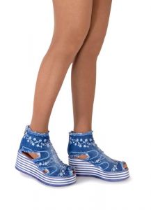 kožená a atestovaná obuv Originální kotníčkové „jeans“ boty na výrazné platformě 3001, s výšivkou Starbluemoon