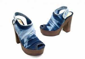 kožená a atestovaná obuv Luxusní kotníkové sandály z džínoviny na platformě a soklovým podpatkem „336“ Starbluemoon