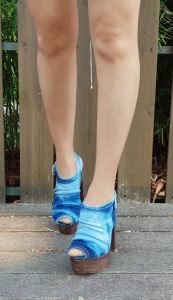 kožená a atestovaná obuv Luxusní kotníkové sandály z džínoviny na platformě a soklovým podpatkem „336“ Starbluemoon