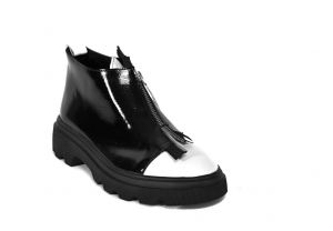 Černobílé kožené zateplené kotníčkové boty s hrubší podešví „Z-029“ | 36, 38