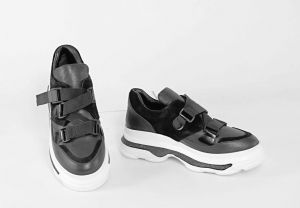 kožená a atestovaná obuv Dámské stylové kožené tenisky „Marcella 19.1000.1“ na platformě, černé