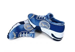 kožená a atestovaná obuv Originální džínové tenisky „StarBluemoon“ 1031 na platformě, světle modré