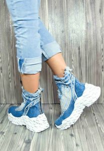 kožená a atestovaná obuv Riflové kotníkové Sneakersi Starbluemoon