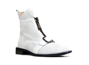 kožená a atestovaná obuv Bílé designové kotníkové boty kožené 127, perforované, Basile