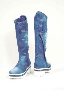 kožená a atestovaná obuv Dámské originální džínové kozačky na platformě „STAR BLUEMOON" 7036 Starbluemoon