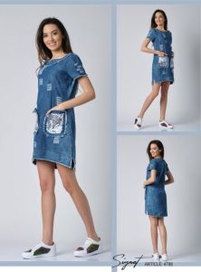 Džínové šaty s krátkým rukávem „4788“  | S, M, L, XL, XXL