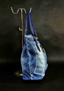 kožená a atestovaná obuv Kabelka Jeans 2135 šití ,, rifle " s delším uchem modrém Facebag