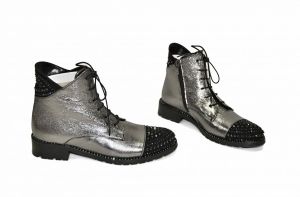 kožená a atestovaná obuv Nepromokavé kotníkové šněrovací botky 114-313 , Stříbrnočerné Di Lusso Italy