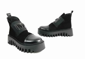 kožená a atestovaná obuv Originální černé kožené kotníčkové boty „436“ na platformě Marcella