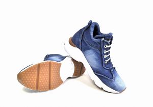 kožená a atestovaná obuv Riflové kotníkové tenisky „Bluemoon“ H151, na tvarované platformě Starbluemoon