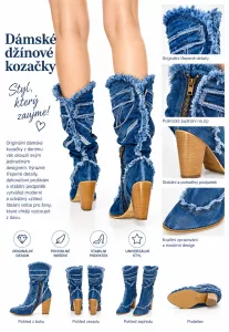 kožená a atestovaná obuv Dámské džínové kozačky na podpatku – originální denimový design Star Bluemoon kožená a atestovaná obuv Dámské džínové kozačky na podpatku – originální denimový design Star Bluemoon