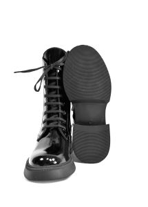 kožená a atestovaná obuv Kožené kozačky Donna style 012 se zipem na nízkém podpatku, leskláčerná - 40