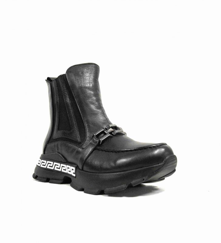 kožená a atestovaná obuv Originální černé kotníčkové boty „645“ na platformě Marcella