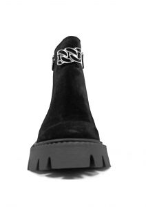 kožená a atestovaná obuv Originální černé kožené kotníčkové boty „RT“ 2209 na platformě Donna Style