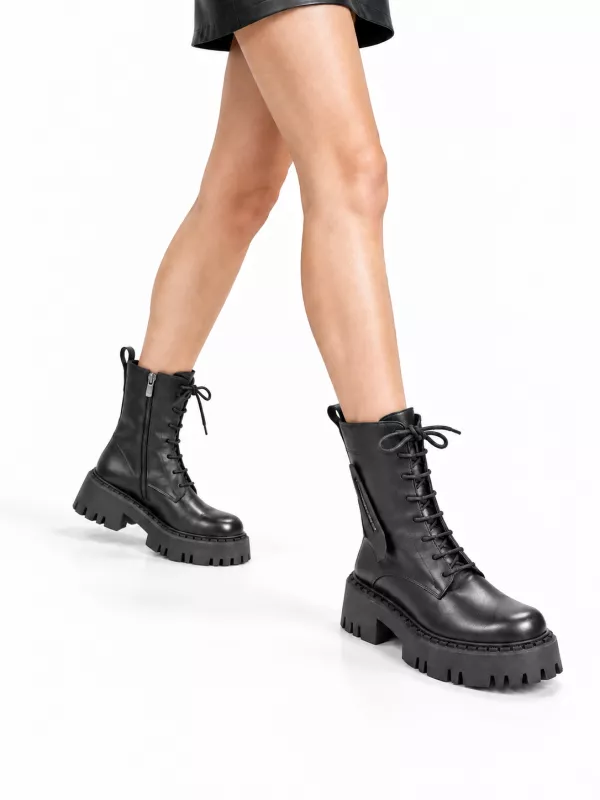 kožená a atestovaná obuv Originální vysoké boty „Marcellashoes“ 523, s vysokou platformou, černé -