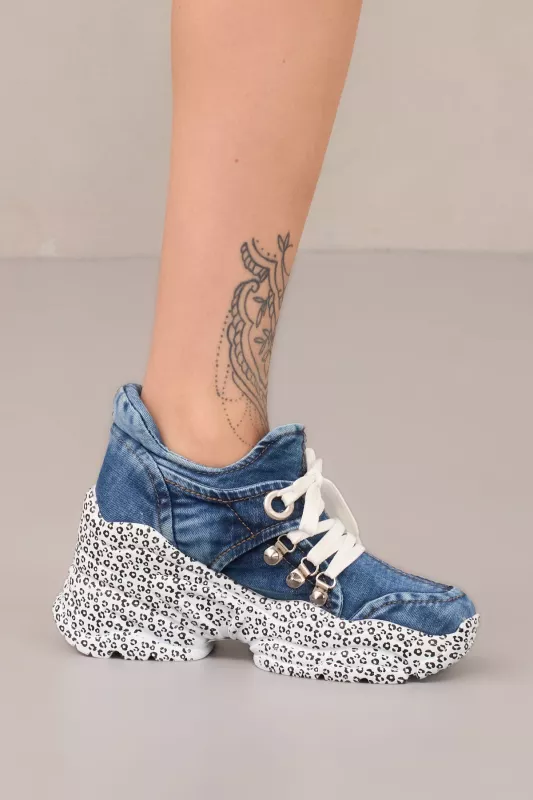 kožená a atestovaná obuv Riflové kotníkové tenisky s potiskem Starbluemoon