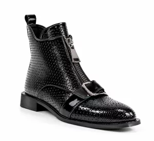 Černé designové kotníkové boty kožené 127, perforované, | 37 , 39 , 40 